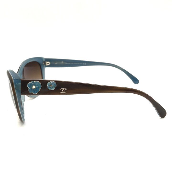 Chanel CC Logo Camellia Pearl Sunglasses Eyewear Blue Brown — view 3