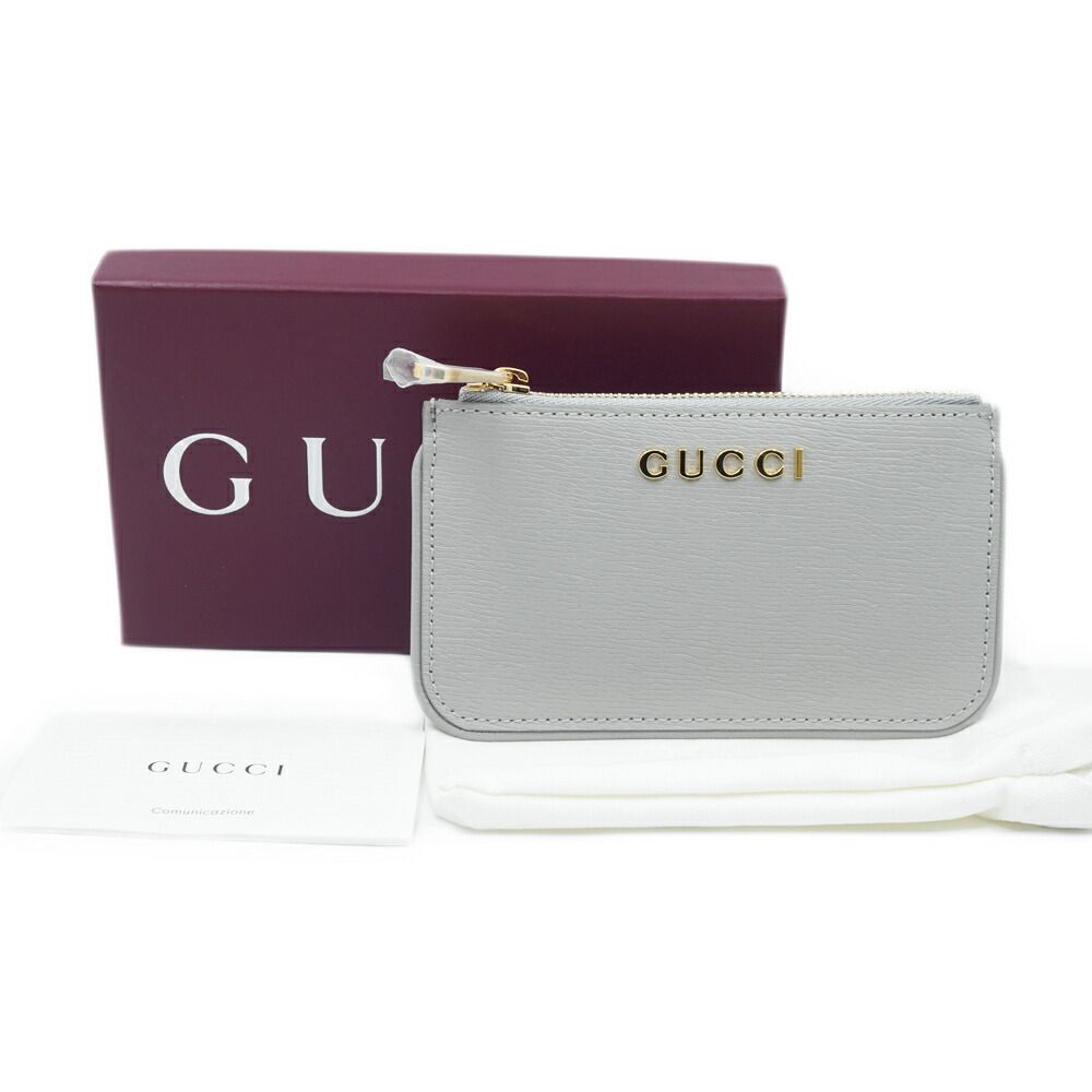 Gucci Coin Case Key Gray Gold Leather Logo Key — view 8