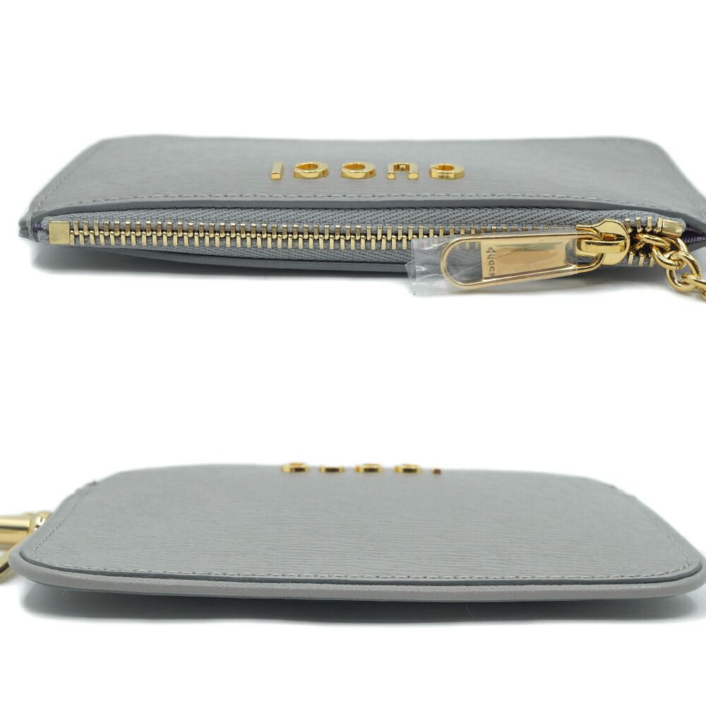 Gucci Coin Case Key Gray Gold Leather Logo Key — view 3