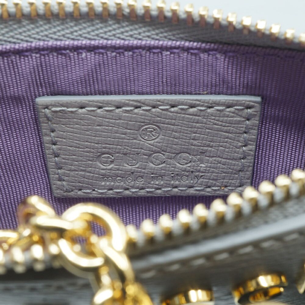 Gucci Coin Case Key Gray Gold Leather Logo Key — view 7