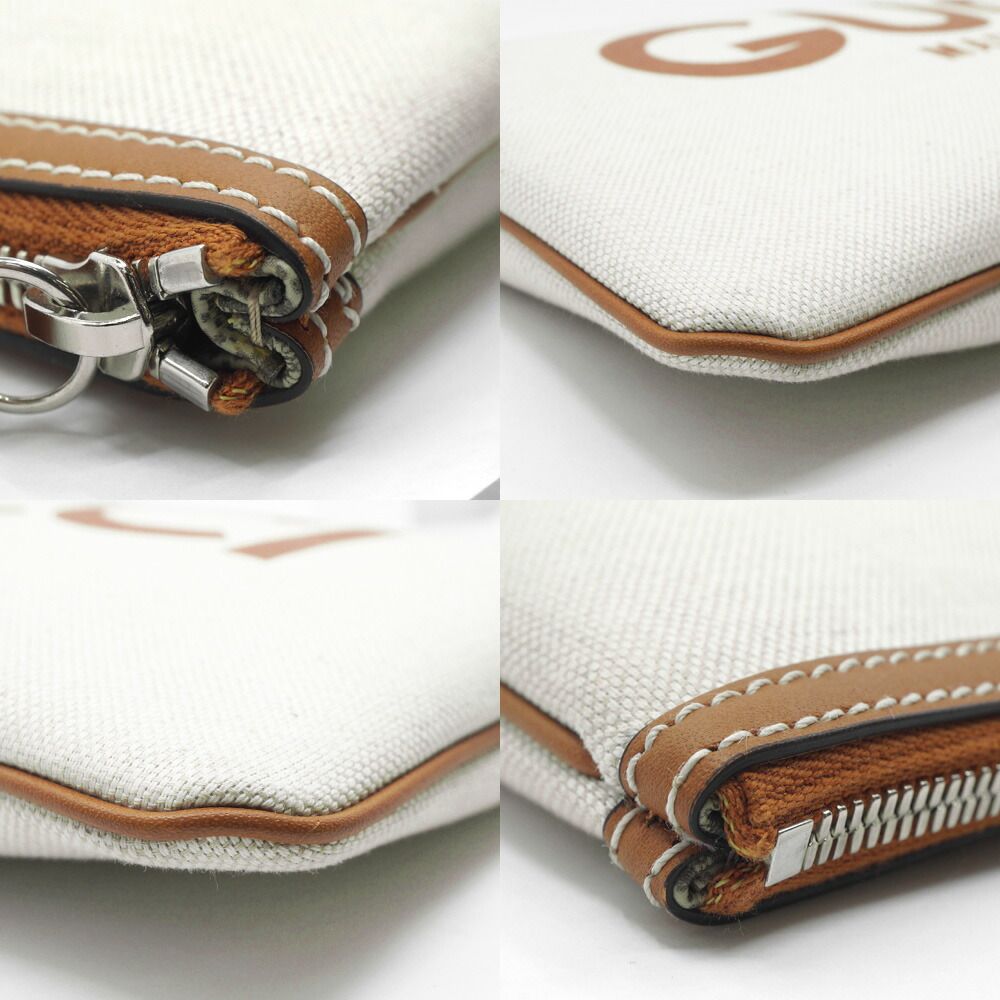 Gucci Clutch Logo Beige Handbag Wrist Strap Pouch Brown Silver — view 4