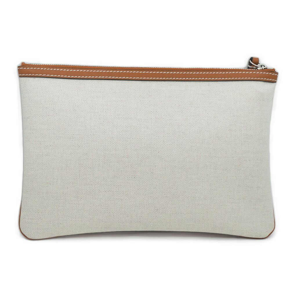 Gucci Clutch Logo Beige Handbag Wrist Strap Pouch Brown Silver — view 2