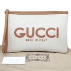 Gucci Clutch Logo Beige Handbag Wrist Strap Pouch Brown Silver — view 8