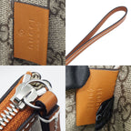 Gucci Clutch Logo Beige Handbag Wrist Strap Pouch Brown Silver — view 7