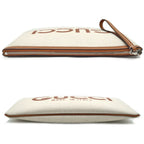 Gucci Clutch Logo Beige Handbag Wrist Strap Pouch Brown Silver — view 3