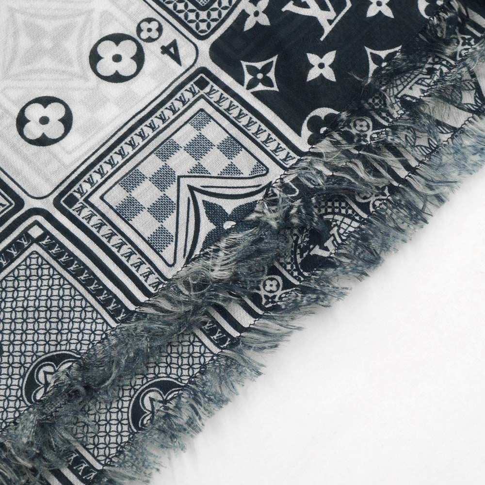 Louis Vuitton Etole Gang Ring Scarf Cotton Silk Navy White Shawl — view 7