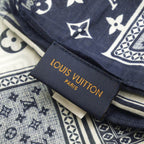 Louis Vuitton Etole Gang Ring Scarf Cotton Silk Navy White Shawl — view 9