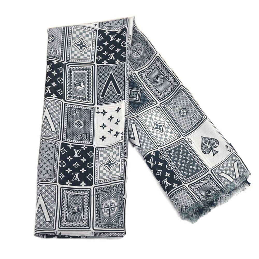 Louis Vuitton Etole Gang Ring Scarf Cotton Silk Navy White Shawl — view 2