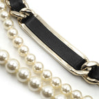 Chanel Double Pearl CC Logo Rhinestone Plate Belt Leather Black Gold — view 3