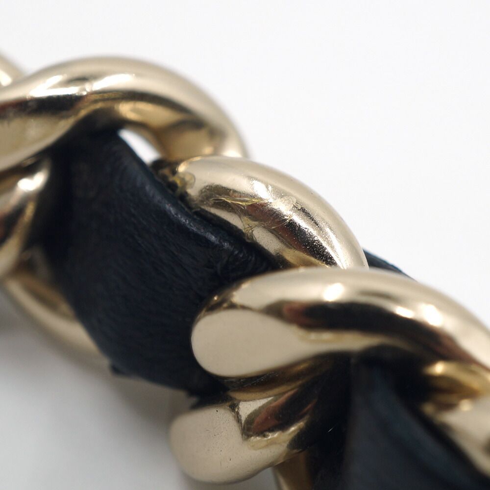 Chanel Double Pearl CC Logo Rhinestone Plate Belt Leather Black Gold — view 6