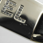 Chanel Double Pearl CC Logo Rhinestone Plate Belt Leather Black Gold — view 8