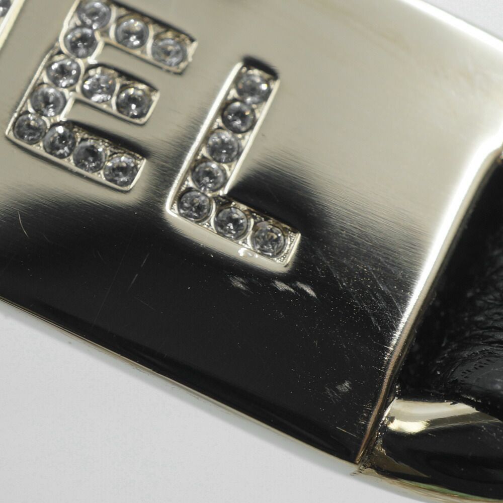 Chanel Double Pearl CC Logo Rhinestone Plate Belt Leather Black Gold — view 8