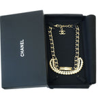 Chanel Double Pearl CC Logo Rhinestone Plate Belt Leather Black Gold — view 9