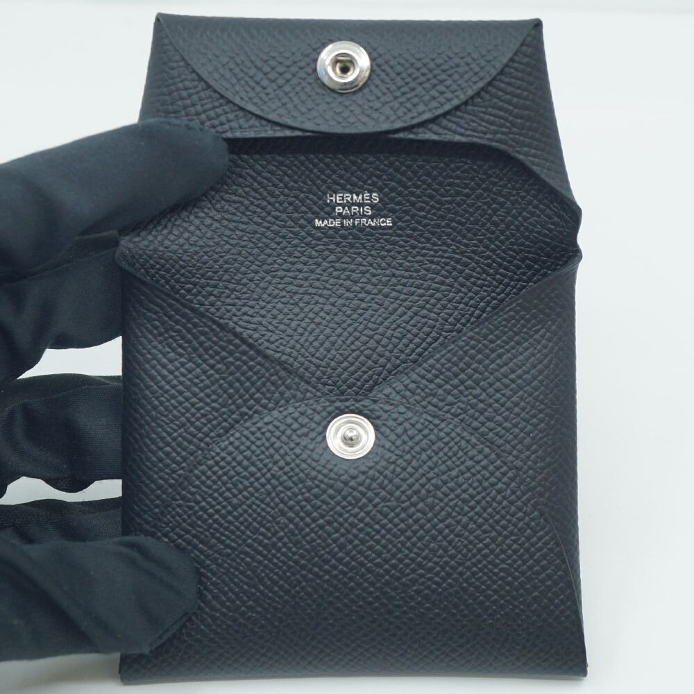 Hermes Bastia Veau Epsom Card Case Coin Purse Black — view 6