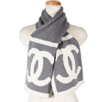 Chanel CC Logo Sports Line Wool Silk Gray Scarf — view 2