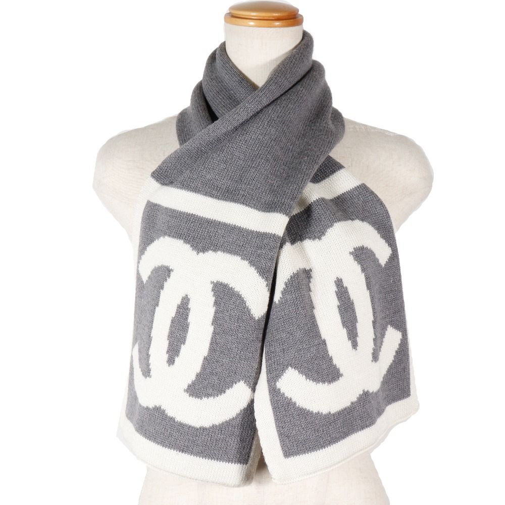 Chanel CC Logo Sports Line Wool Silk Gray Scarf — view 2