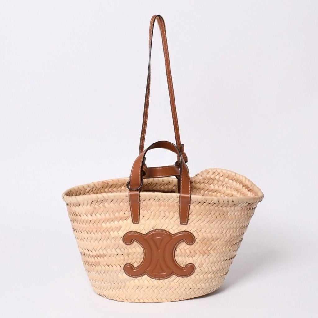 Celine La Chic Panier Raffia Calfskin 2-Way Handbag Basket Bag