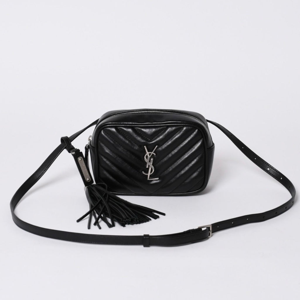 Saint Laurent Shoulder Bag V-stitch Fringe YSL Logo Black Calfskin