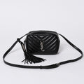 Saint Laurent Shoulder Bag V-stitch Fringe YSL Logo Black Calfskin