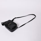 Saint Laurent Shoulder Bag V-stitch Fringe YSL Logo Black Calfskin — view 7