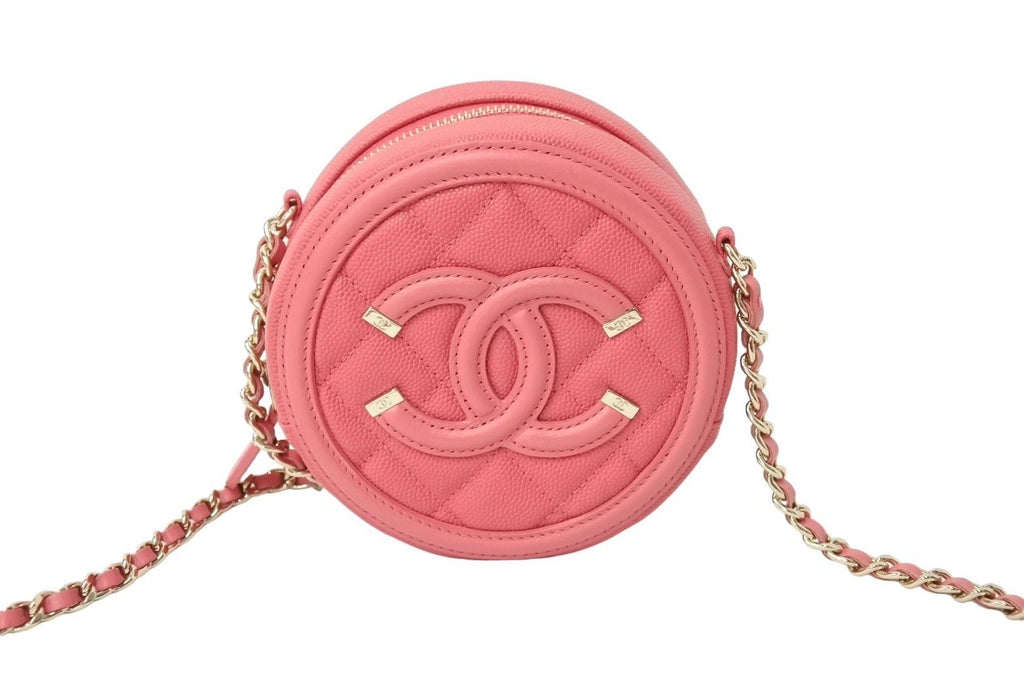 Chanel CC Filigree Chain Shoulder Bag Caviar Leather CC Logo Gold Pink — view 2