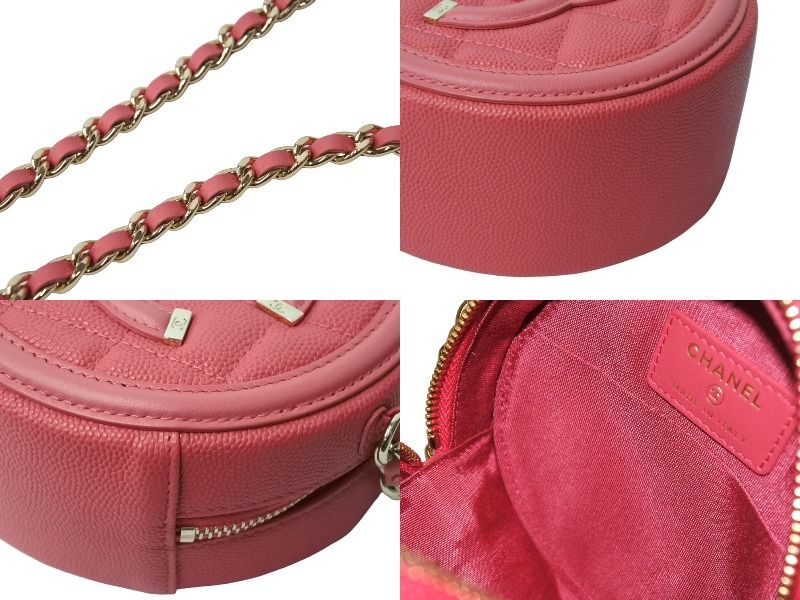 Chanel CC Filigree Chain Shoulder Bag Caviar Leather CC Logo Gold Pink — view 6