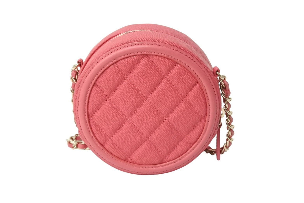 Chanel CC Filigree Chain Shoulder Bag Caviar Leather CC Logo Gold Pink — view 3