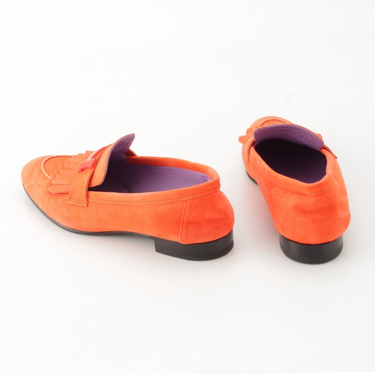 Hermes Royale Suede Motif Loafers Shoes Orange 36 — view 4
