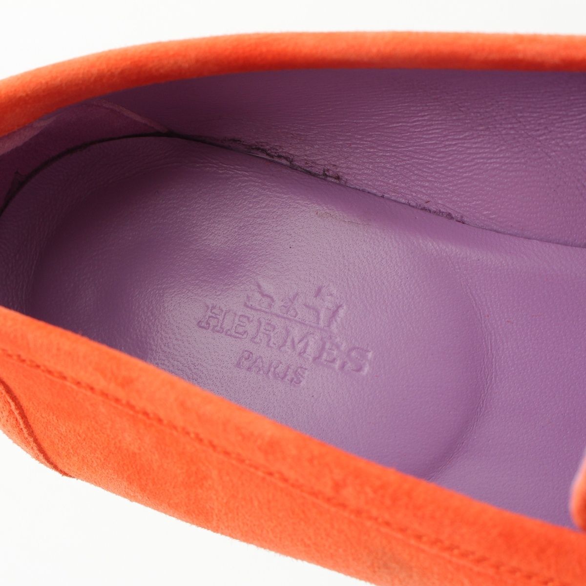 Hermes Royale Suede Motif Loafers Shoes Orange 36 — view 7