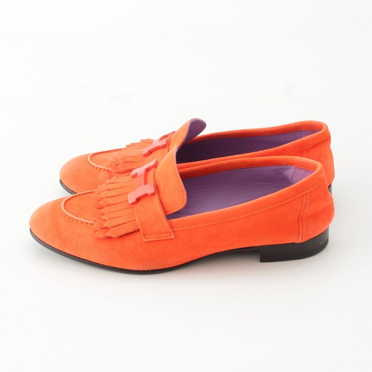 Hermes Royale Suede Motif Loafers Shoes Orange 36 — view 3