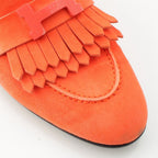 Hermes Royale Suede Motif Loafers Shoes Orange 36 — view 6