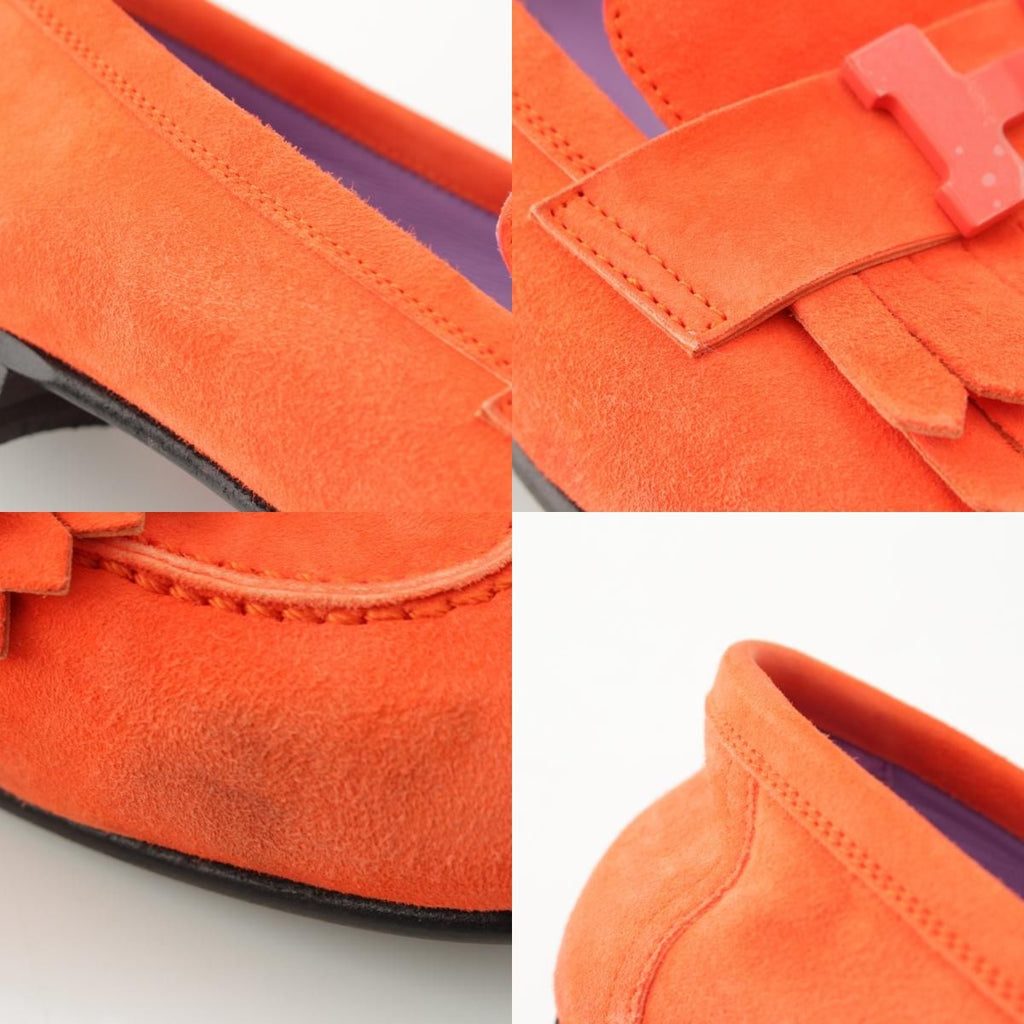 Hermes Royale Suede Motif Loafers Shoes Orange 36 — view 9