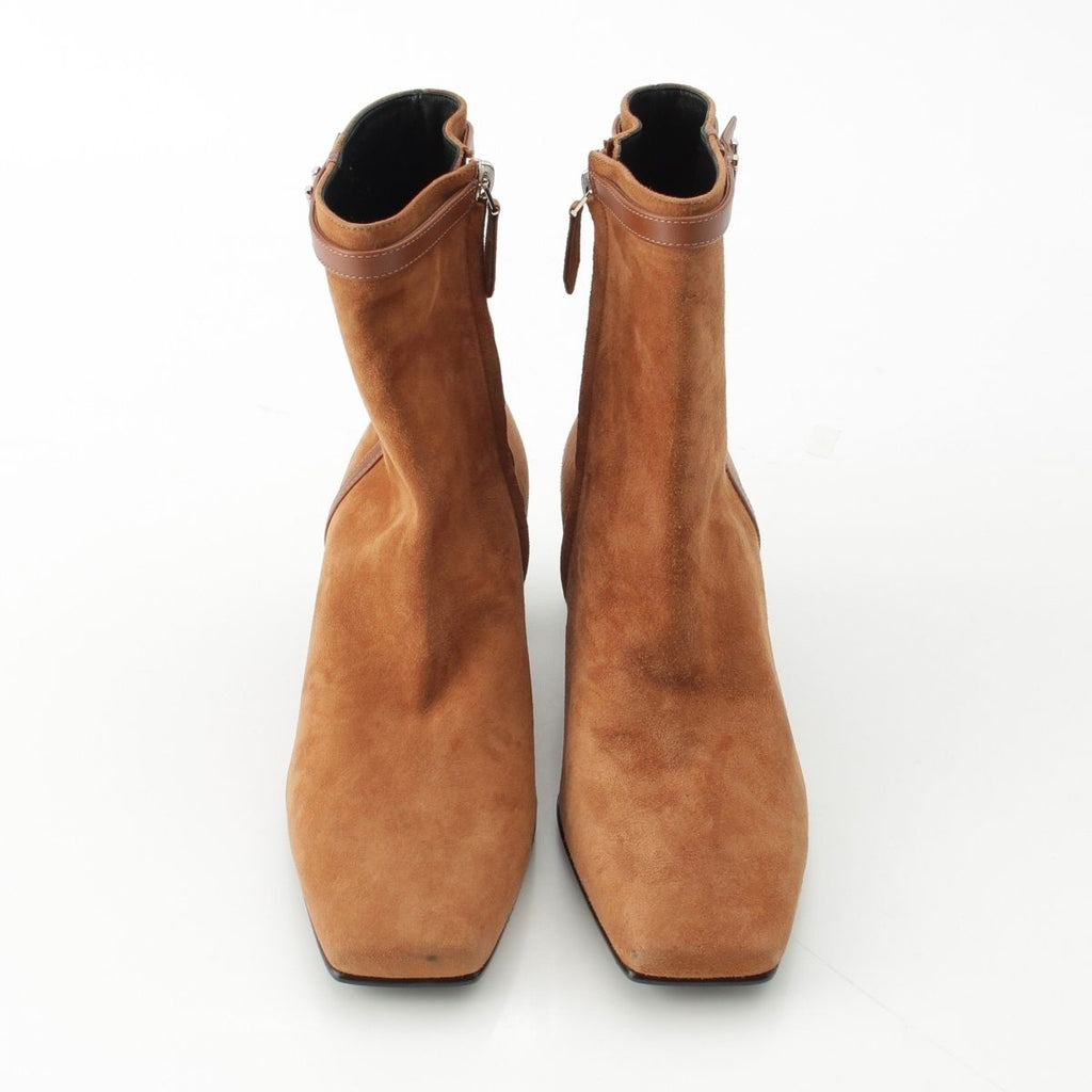 Hermes Homage Suede Buckle Square Toe Short Boots Shoes Brown 37.5 — view 2