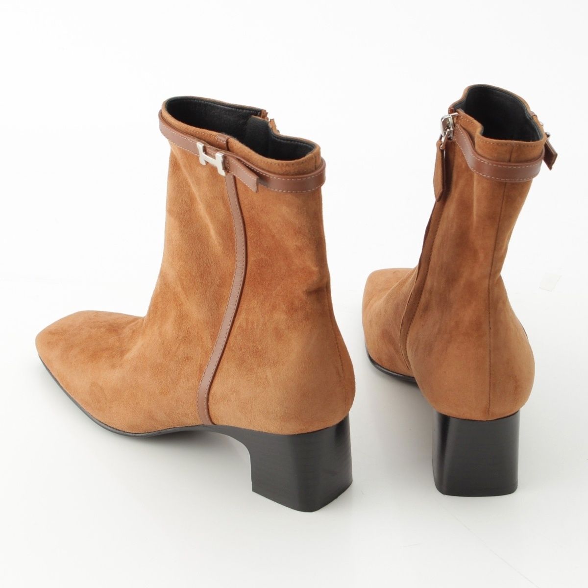 Hermes Homage Suede Buckle Square Toe Short Boots Shoes Brown 37.5 — view 4