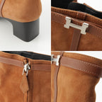 Hermes Homage Suede Buckle Square Toe Short Boots Shoes Brown 37.5 — view 8