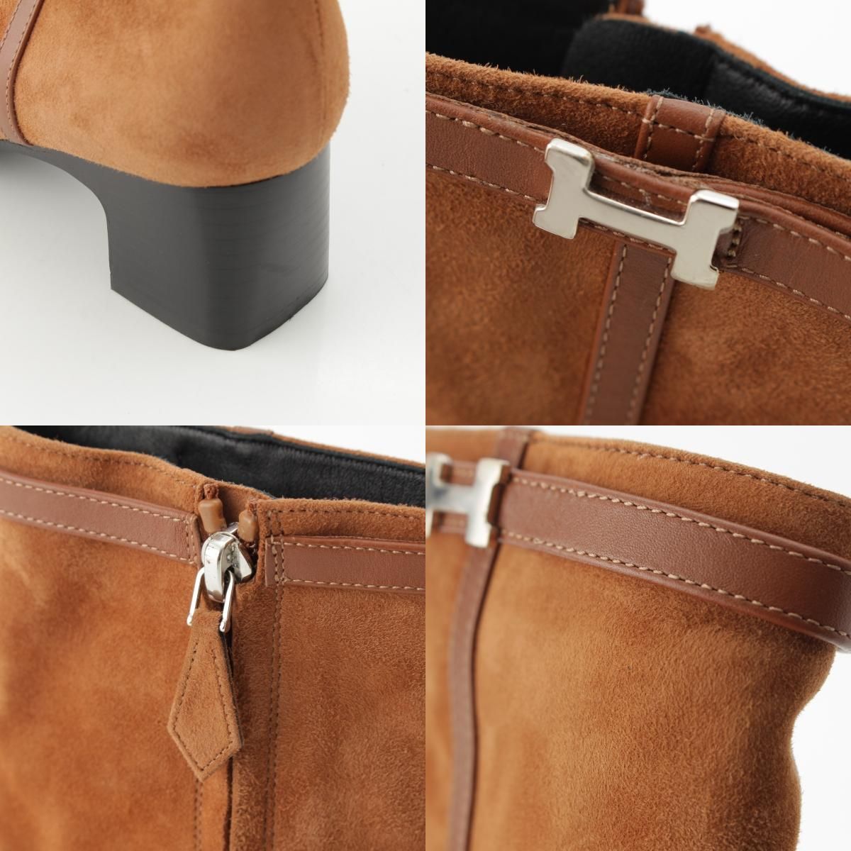 Hermes Homage Suede Buckle Square Toe Short Boots Shoes Brown 37.5 — view 8