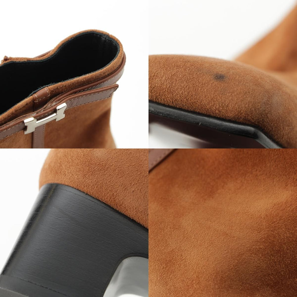 Hermes Homage Suede Buckle Square Toe Short Boots Shoes Brown 37.5 — view 9