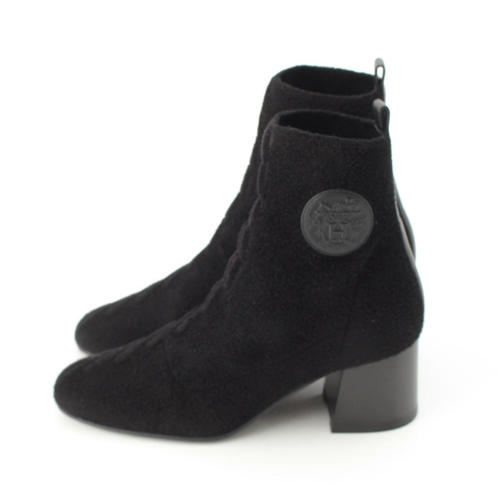 Hermes Voltige Wool Leather Exlibris Knit Boots Black 35 2 — view 3