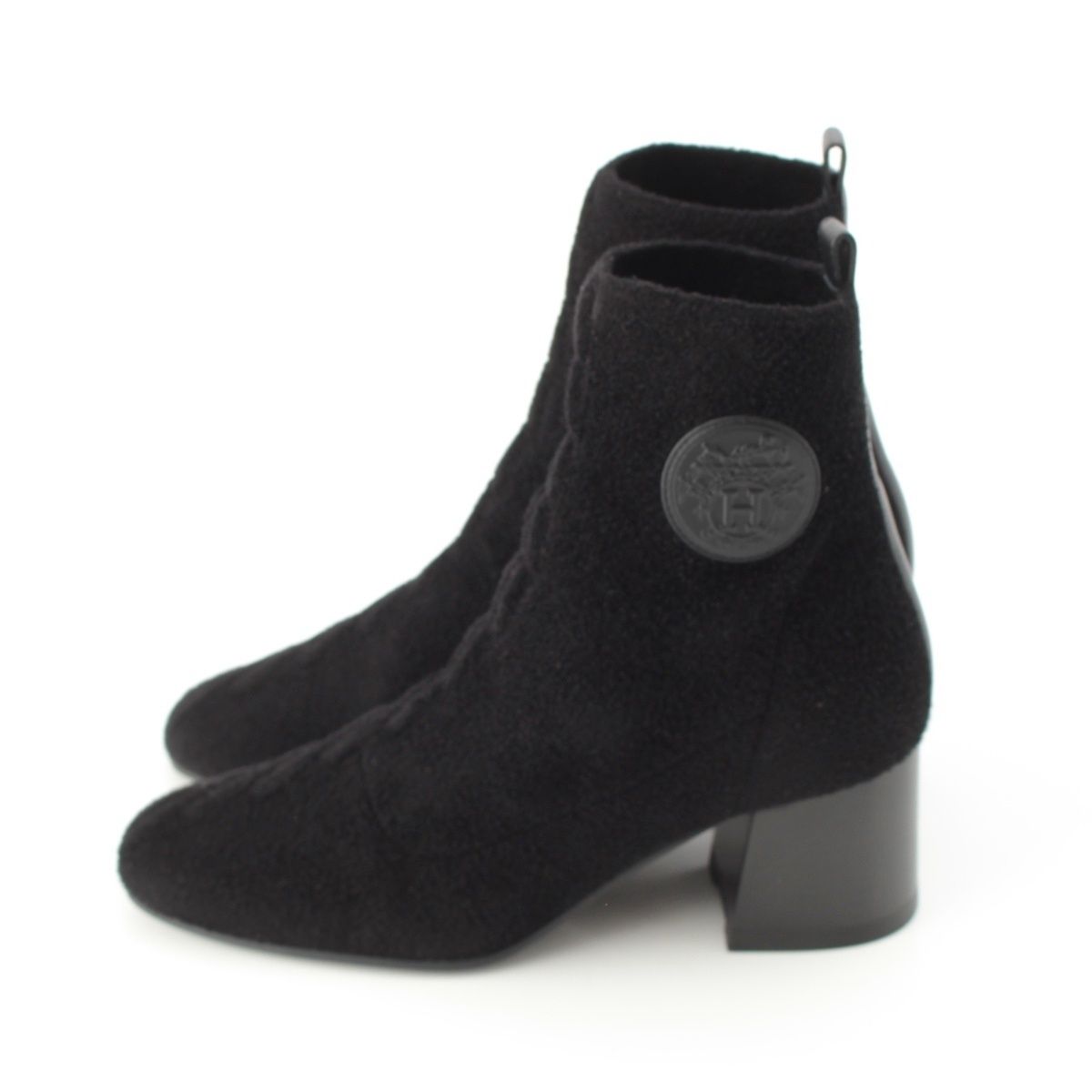 Hermes Voltige Wool Leather Exlibris Knit Boots Black 35 2 — view 3