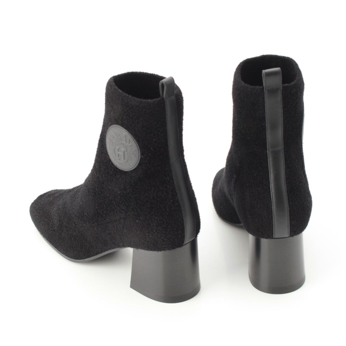 Hermes Voltige Wool Leather Exlibris Knit Boots Black 35 2 — view 4
