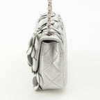 Chanel Quilted 20 Camellia Lambskin Chain Shoulder Bag CC Logo Silver — view 3