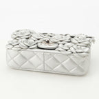 Chanel Quilted 20 Camellia Lambskin Chain Shoulder Bag CC Logo Silver — view 5