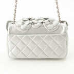 Chanel Quilted 20 Camellia Lambskin Chain Shoulder Bag CC Logo Silver — view 4
