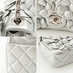 Chanel Quilted 20 Camellia Lambskin Chain Shoulder Bag CC Logo Silver — view 9