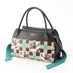 Prada Madras Leather Logo Flower Bow Ring 2-Way Shoulder Handbag Multicolor — view 2