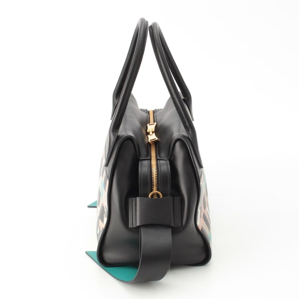 Prada Madras Leather Logo Flower Bow Ring 2-Way Shoulder Handbag Multicolor — view 4