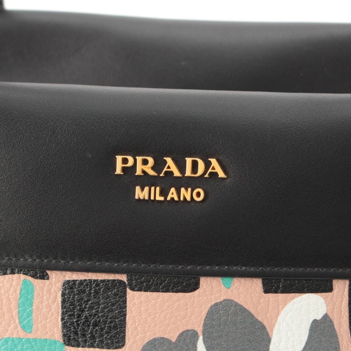 Prada Madras Leather Logo Flower Bow Ring 2-Way Shoulder Handbag Multicolor — view 9