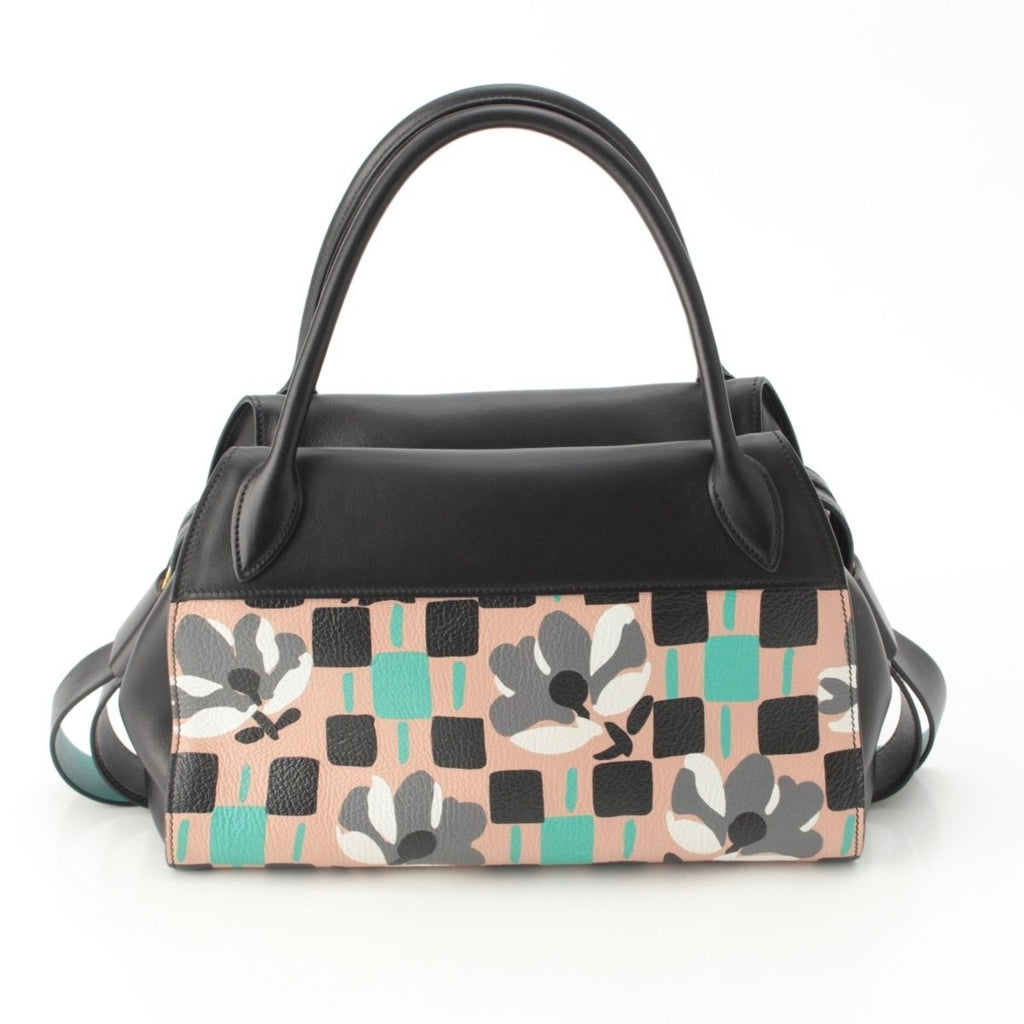 Prada Madras Leather Logo Flower Bow Ring 2-Way Shoulder Handbag Multicolor — view 6