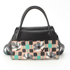 Prada Madras Leather Logo Flower Bow Ring 2-Way Shoulder Handbag Multicolor — view 6