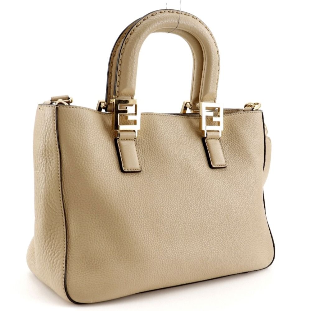 Fendi FF Tote Small 2-Way Shoulder Calf Beige Handbag — view 3